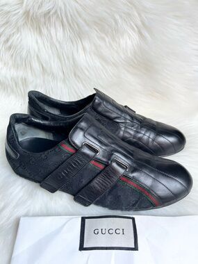 GUCCI Men's Shoes Sz 9.5 G Black Monogram GG Monogram Sneakers Designer Italy